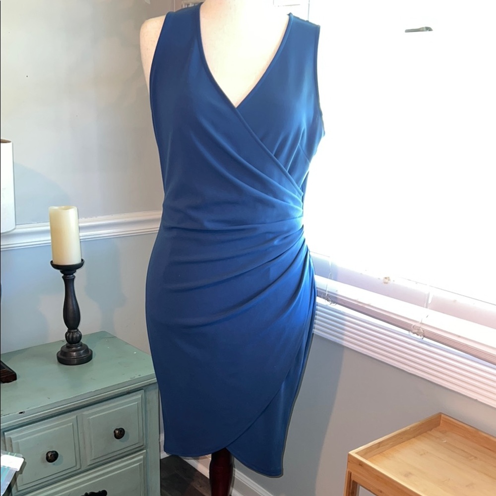 Blue Sleeveless V-Neck Sheath Cocktail Dress Size Large